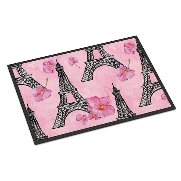 Carolines Treasures BB7511MAT Watercolor Pink Flowers & Eiffel Tower Indoor or Outdoor Mat; 18 x 27 in. BB7511MAT - main
